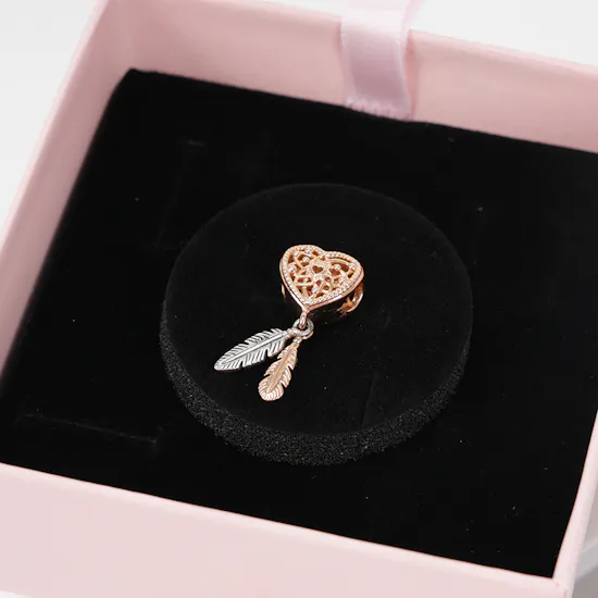 Pandora Openwork Heart & Two Feathers Dreamcatcher Charm