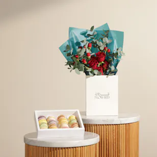 Gourmet Artistry Assorted Macarons Box | Golden Flowers
