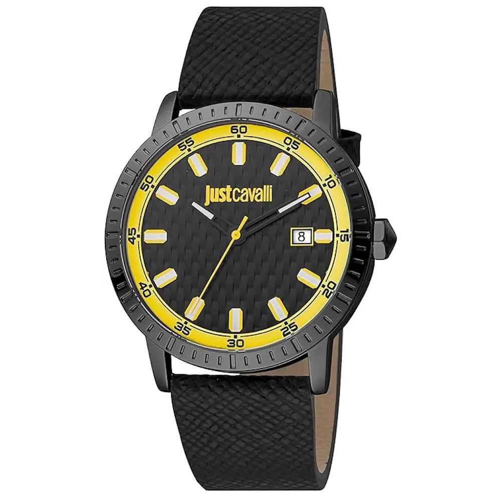 Just Cavalli Young Regolare Watch | Men | Leather  | Black & Yellow