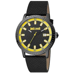 Just Cavalli Young Regolare Watch | Men | Leather  | Black & Yellow