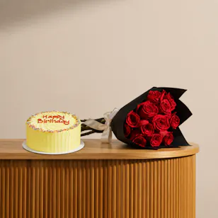 The Hummingbird Bakery Happy Birthday Cake | Romantic Red Roses Bouquet The Hummingbird Bakery Happy Birthday Cake | Romantic Red Roses Bouquet