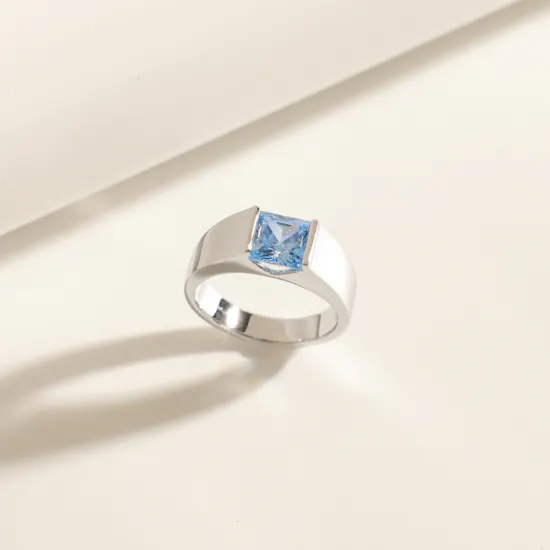 Floward Aqua Marine Silver Unisex Ring | Size 7