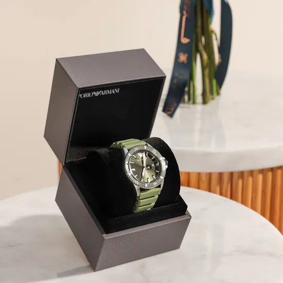 Emporio Armani World Explorer Green Men's Watch | Charming Red Flowers