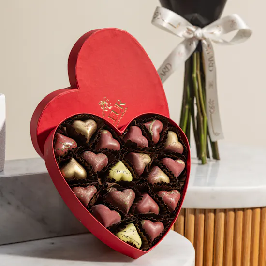 Fleur Red Heart Chocolate Box | Scented Candle and Rose Bouquet