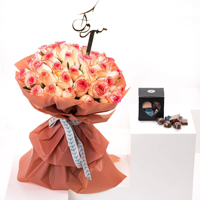 Chocolate Box with Pink Roses | Congratulations