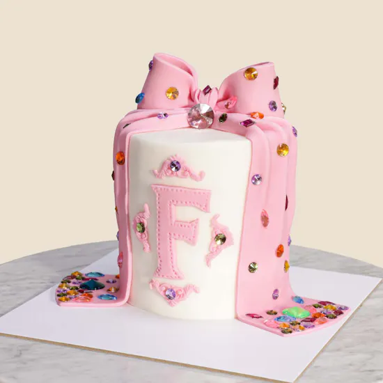 Floward Personalized Bedazzled Pink Bow Celebration Cake