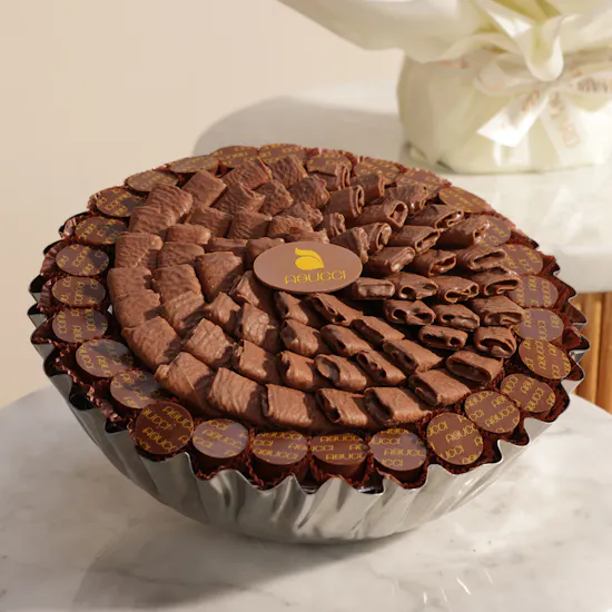 Abucci Elegant Chocolate Silver Tray | Golden Flower Bouquet