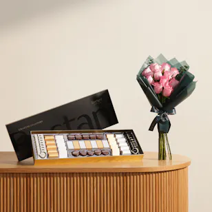 Bostani Black Signature Chocolate Box | Warm Roses Bouquet 