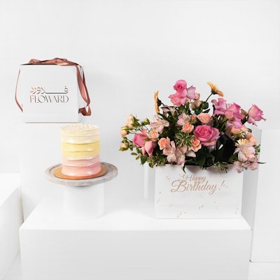 Floward Birthday Cake | Fuchsia Roses