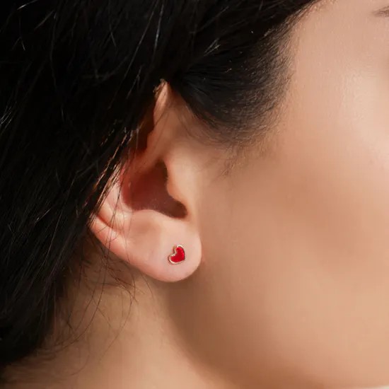 Damas Gold with Red Heart Women's Earrings