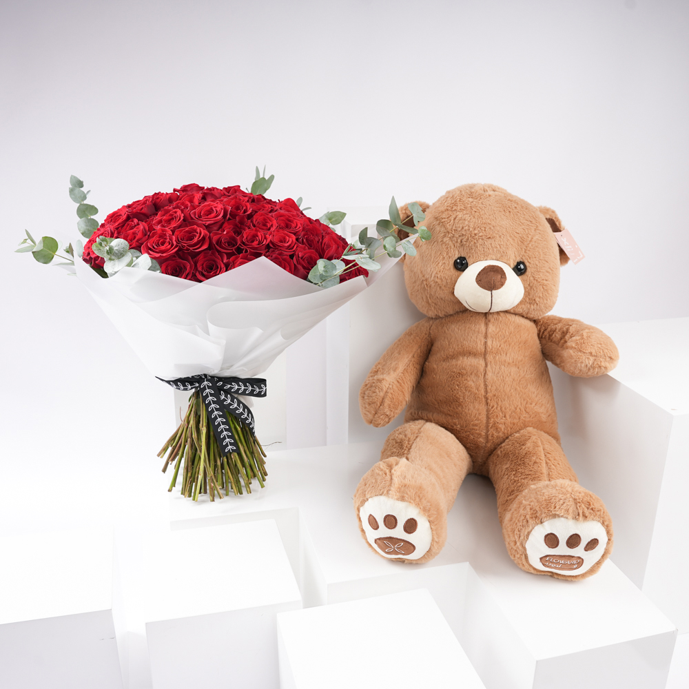 دميه دب كبير | 100 جوري احمر