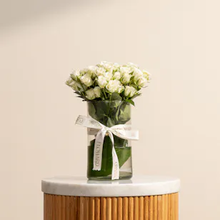 20 White Baby Roses Vase