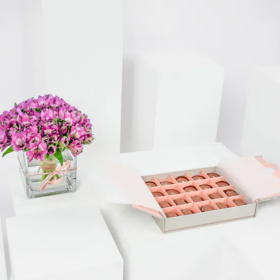 Floward Small Mixed Chocolate Box | Alstroemeria Vase
