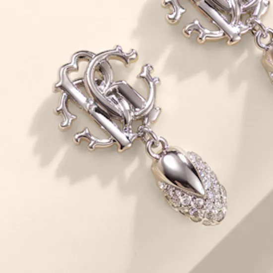 Roberto Cavalli Silver Tone Logo Women Earrings