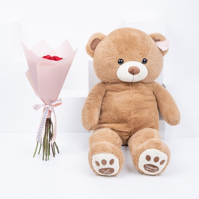 Teddy Bear | 12 Rose Red | Bouquet