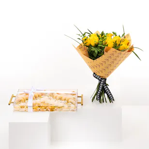 NJD Assorted Sweets Tray | Yellow Roses Bouquet NJD Assorted Sweets Tray | Yellow Roses Bouquet