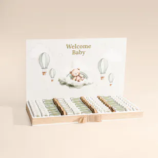 Le Chocolatier Dubai Personalized Hot Air Balloon Sage Green Welcome Baby Large Chocolate Tray