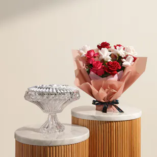Floward Chocolate Round Glass Tray | Heartfelt Flowers Bouquet 