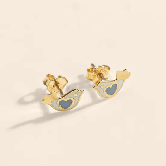 Miss L' Kids Bird Colored Stones Stud Earrings