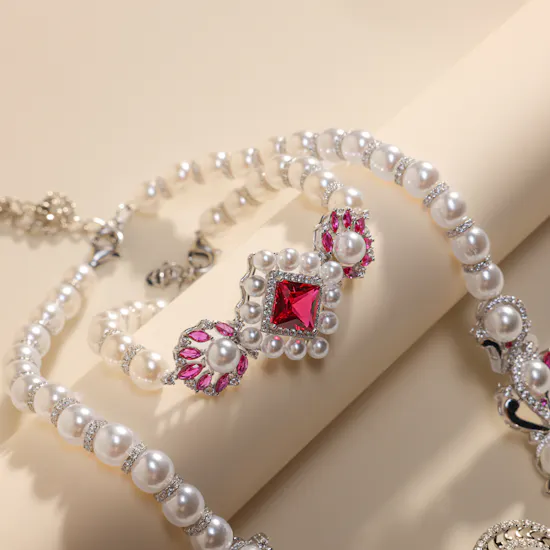 The Princess Pearl Set | Silver and Ruby Stones