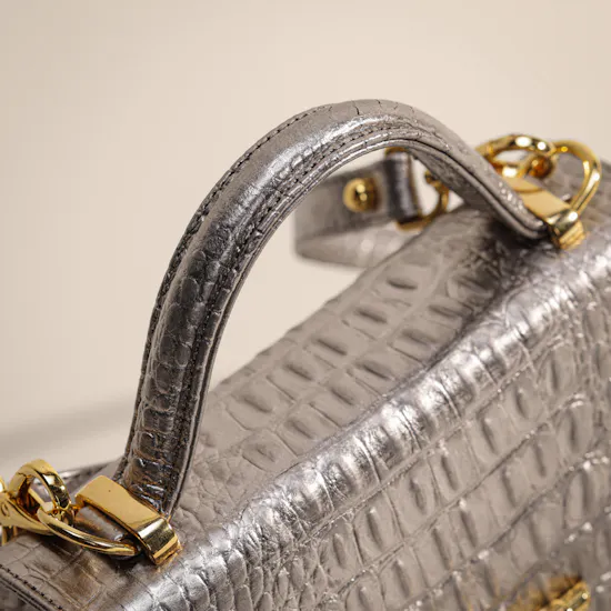 Rula Galayini Baby Vertigo Metallic Silver Croc-Print Women’s Bag