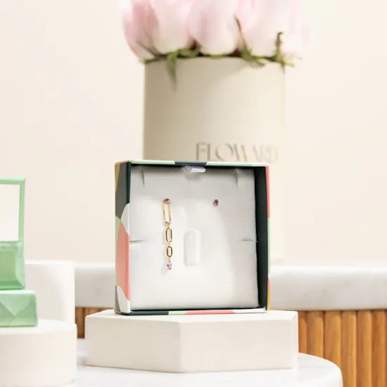Miss L Stud and Drop Earrings | Patchi Chocolate Box and Flowers