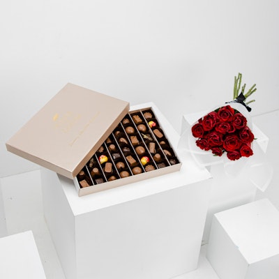 House of Cocoa Chocolate Box with Red Roses