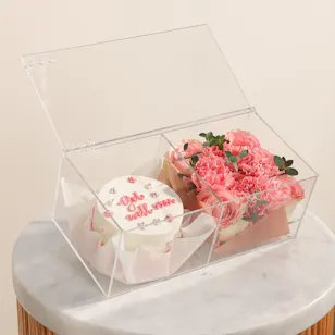 Floward Get Well Soon Pink Bento Cake with Gentle Recovery Flowers