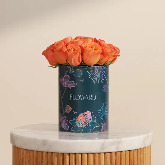 Sparkle Orange Rose Box | 15 Flowers