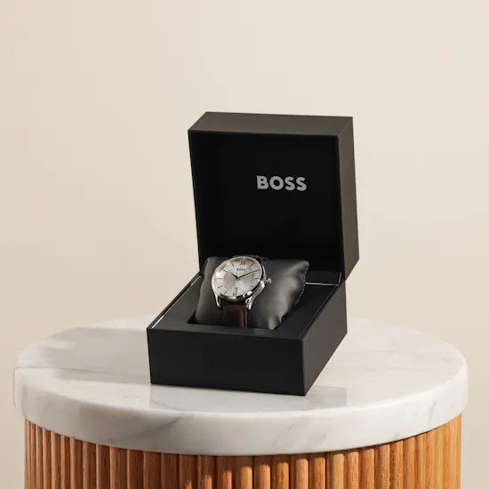 Hugo Boss Brown Calfskin Leather Watch