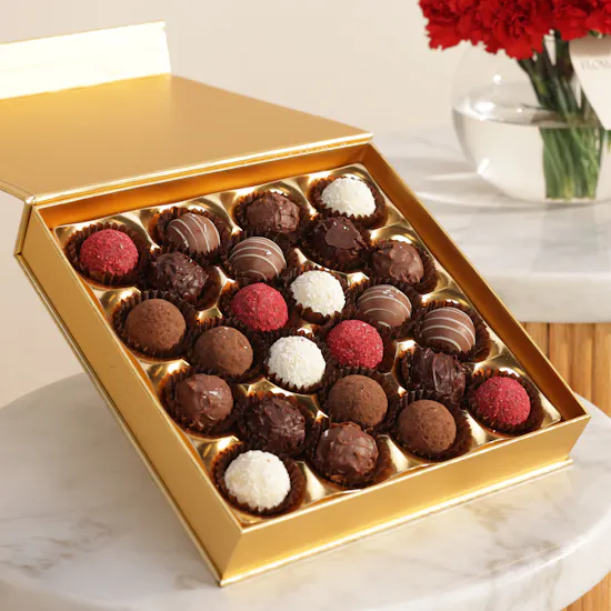Bateel Gold Palm Mix Chocolates Box | Soft Presence Flowers Vase