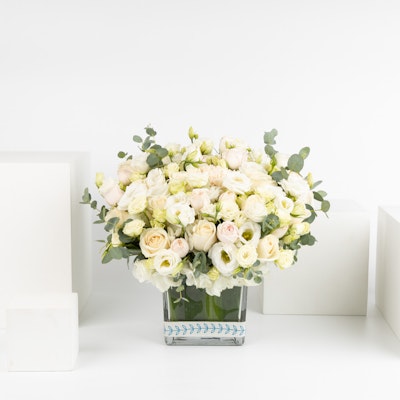 White Flowers | Square Vase