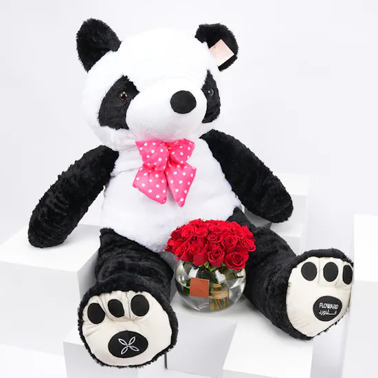 Large Panda with 25 Roses Vase