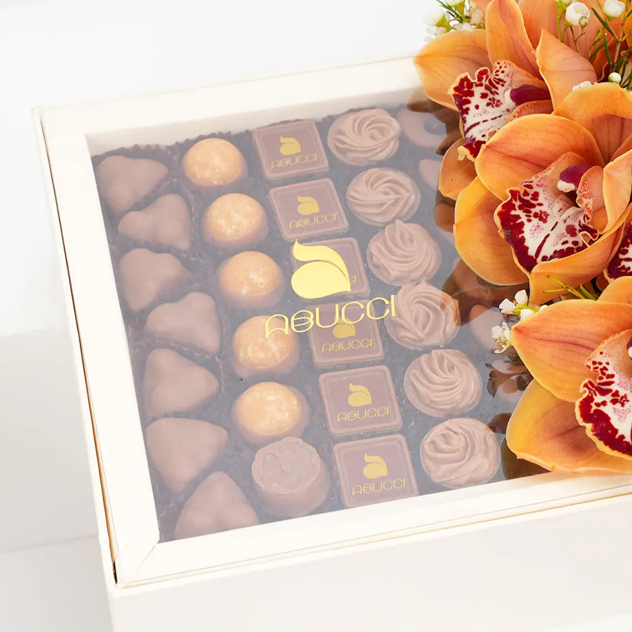 Abucci Chocolate with Orange Orchids 5