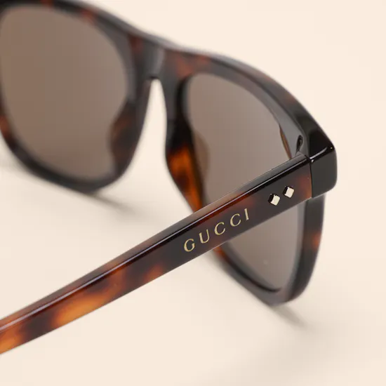 Gucci Square Brown Tortoiseshell Men's Sunglasses