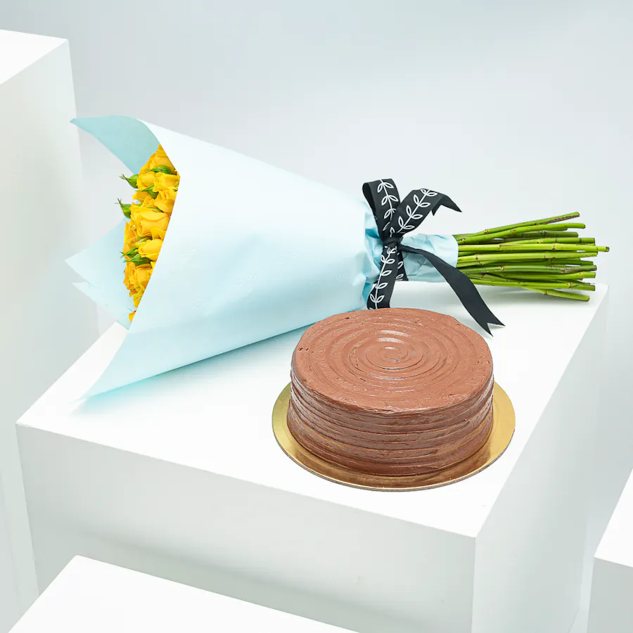 Munch Bakery Chocolate Cake | Yellow Baby Roses 2