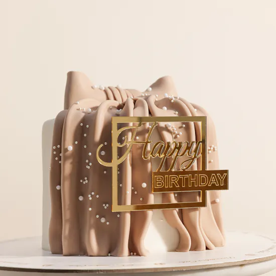 December Cake Happy Birthday White Cake Beige Ribbon
