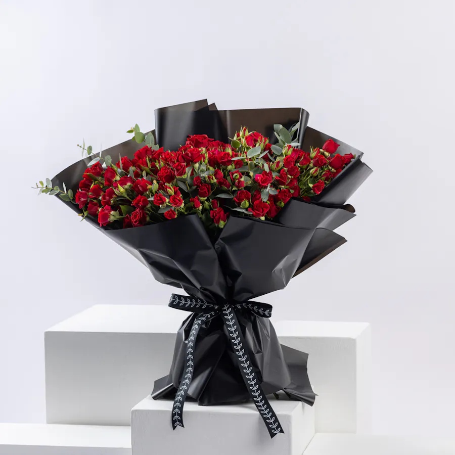 50 Red Baby Roses | Black Wrap 1