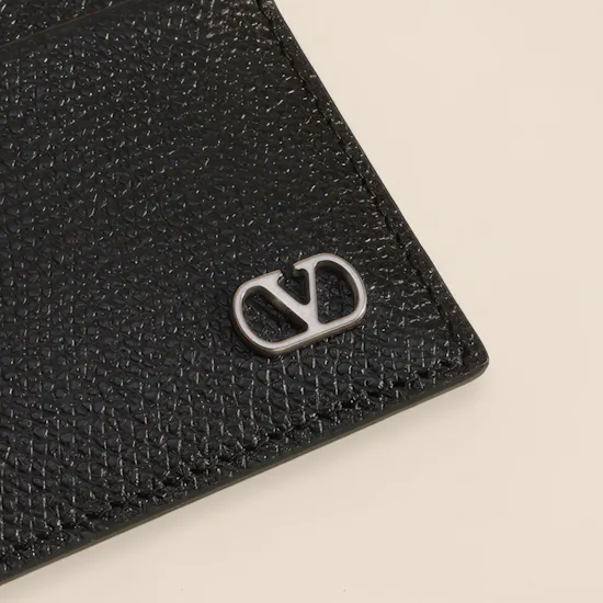 Valentino Garavani VLogo Signature Black Grainy Leather Card Holder
