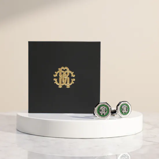 Roberto Cavalli Silver & Green Men's Cufflinks