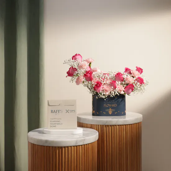 Raff by Paris Signature Manicure and Pedicure with Color Gift Voucher | Pink Joy Flower Box