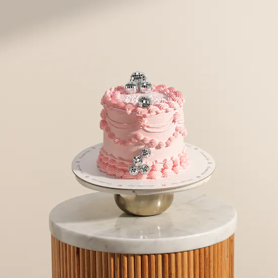December Cake Pink Birthday Cake with Disco Balls
