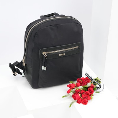Tous Black Backpack with Flower Bouquet 