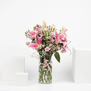 Pink Lily & Carnations | Glass Vase