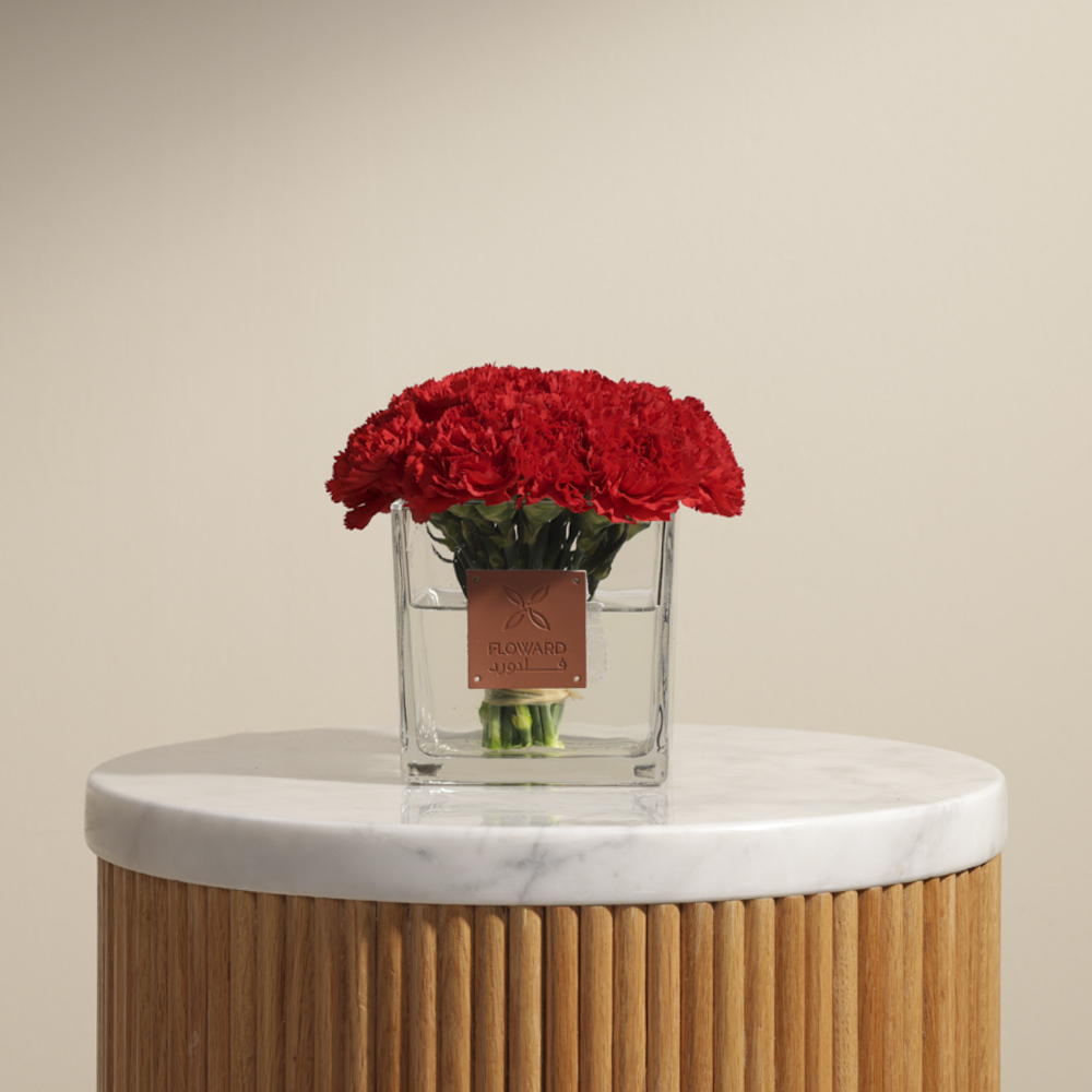 25 Red Carnations | Square Vase
