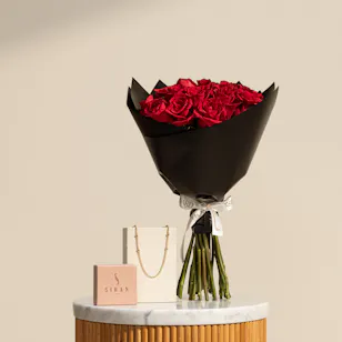 Siran by Iram Cable With Beads Gold Necklace | Tender Red Roses