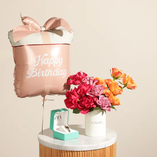 Zia Elegant Women's Watch | Delightful Birthday Flowers and Balloon