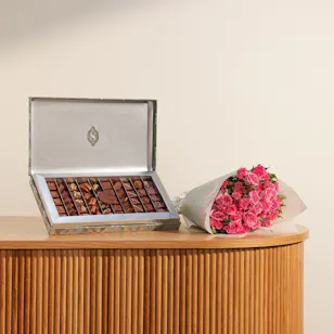 Soucolat Velvet Silver Box | Royal Flowers Bouquet 