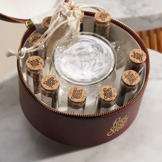 Feel Good Tea Leather Burgundy Box | Heartfelt Bloom