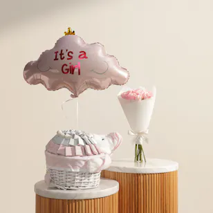 Bostani Small Teddy Bear Baby Chocolate Basket | Cute Flower Bouquet and Balloon
